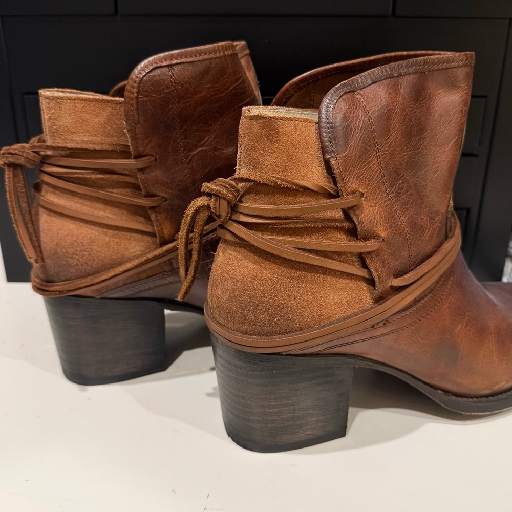 Freebird Brown Leather Suede Wrap Heel Ankle Boots